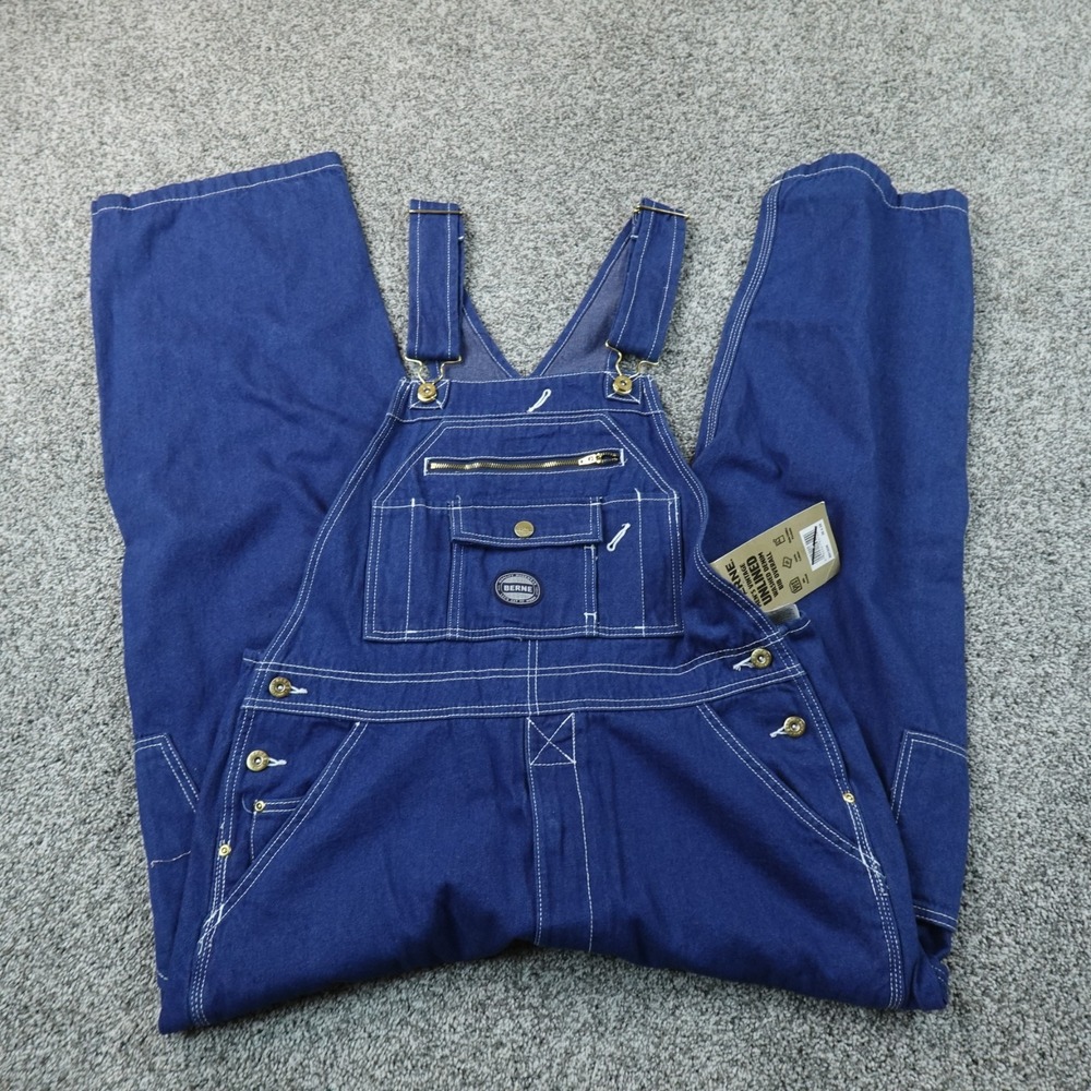 NEW Berne Overalls Mens 38X28 Dark Blue Jean Denim Carpenter Work Farm Bibs NWT